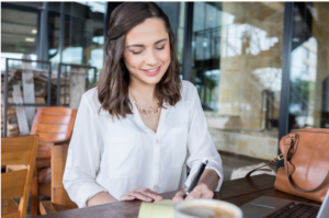 A young female student is studying